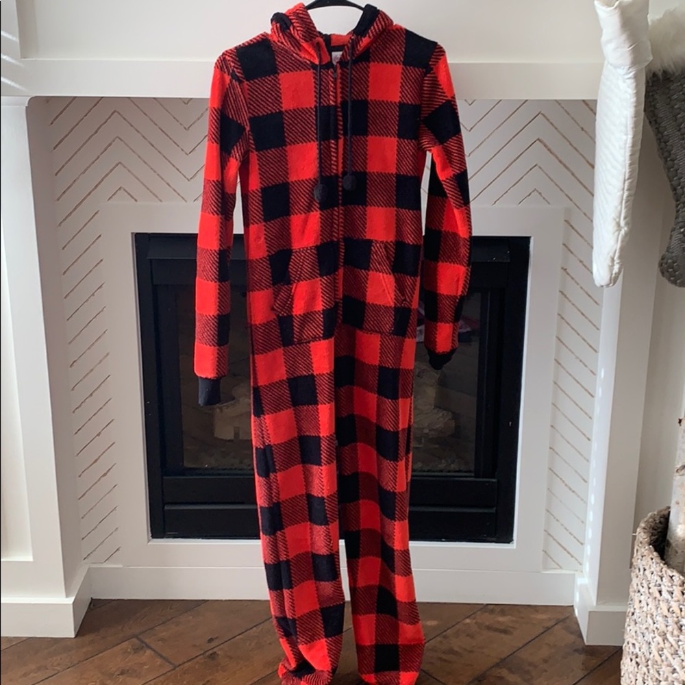 Buffalo check hooded onesie